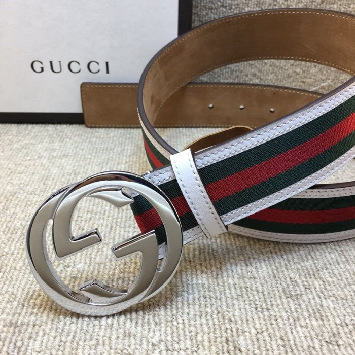 Gucci Stripe Leather Belt White