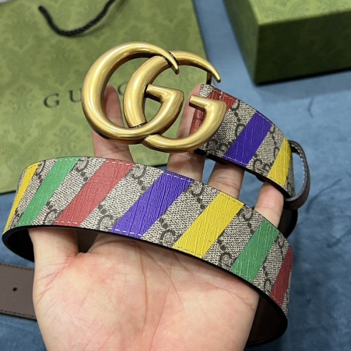 Gucci Striped belt with Double G ý709985