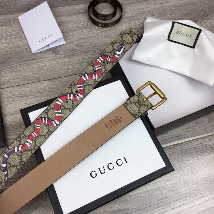 Gucci GG Supreme belt with Kingsnake print