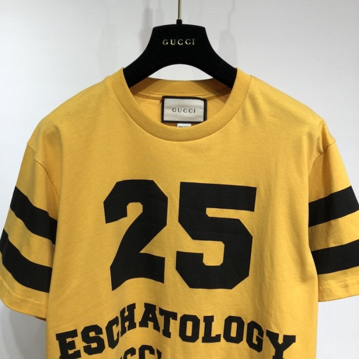 Gucci T-shirt with '25 Gucci Eschatology and Blind for Love 1921' print yellow