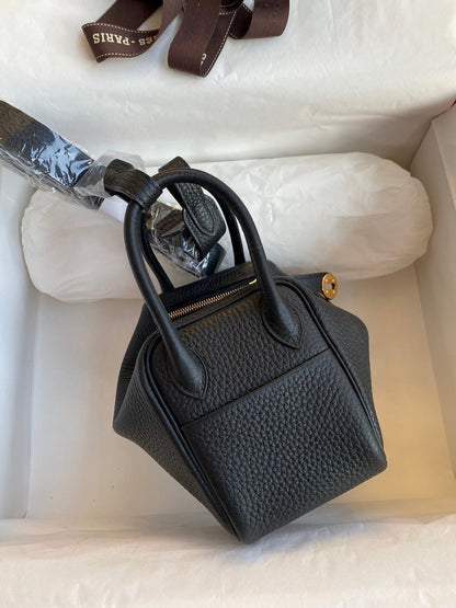 Hermes Mini Lindy Handmade Bag In Black Clemence Leather