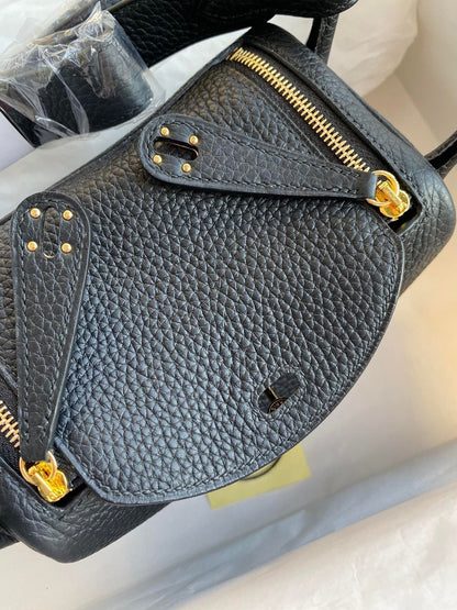 Hermes Mini Lindy Handmade Bag In Black Clemence Leather