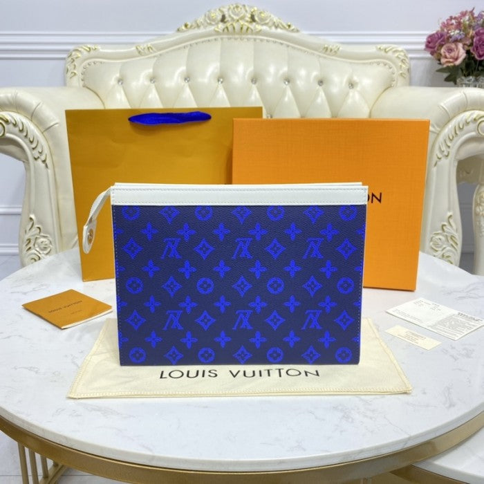 LV Blue vintage Monogram canvas Pochette Voyage MM M61692