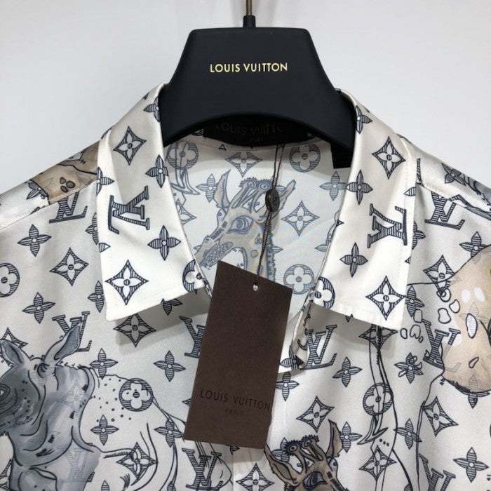 Louis Vuitton Monogram Giraffe Elephant Long Sleeve Shirt White