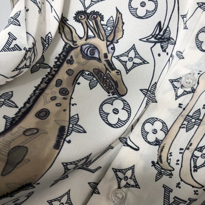 Louis Vuitton Monogram Giraffe Elephant Long Sleeve Shirt White