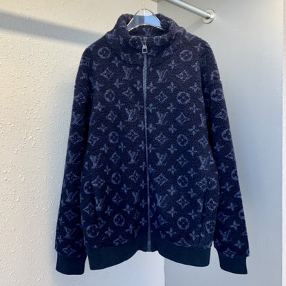 LV Monogram Teddy Jacquard Fleece Zip Jacket Navy