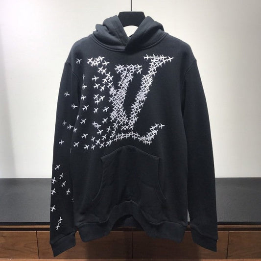 LV Planes Printed Hoodie Black 1A5WAY