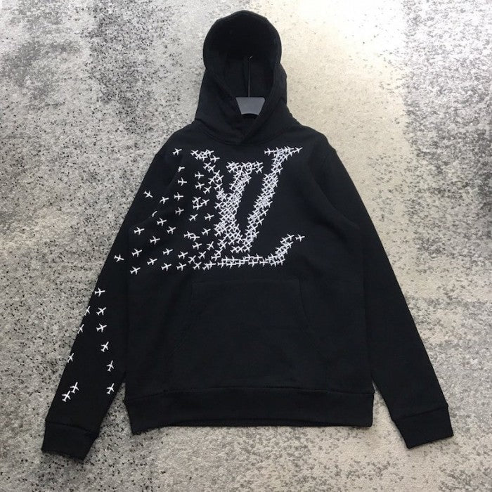 LV Planes Printed Hoodie Black 1A5WAY