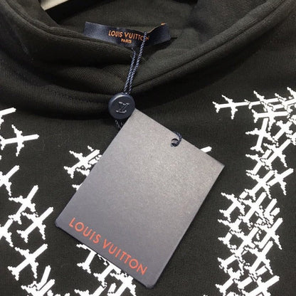 LV Planes Printed Hoodie Black 1A5WAY