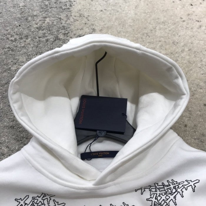 LV Planes Printed Hoodie White 1A5WBY