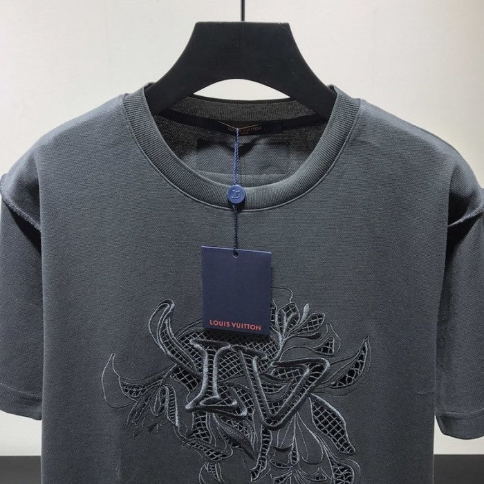 LV Vegetal Lace Embroidery T Shirt Black