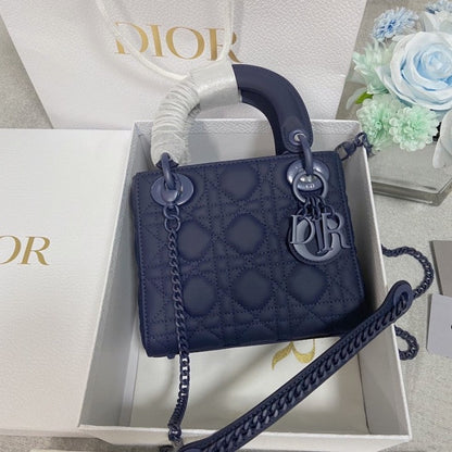 Mini Lady Dior Bag Blue Ultramatte Cannage Calfskin