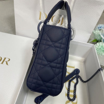 Mini Lady Dior Bag Blue Ultramatte Cannage Calfskin