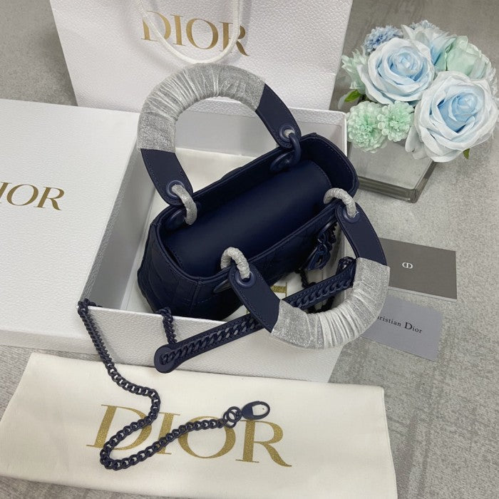 Mini Lady Dior Bag Blue Ultramatte Cannage Calfskin