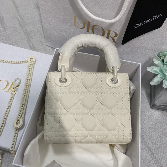 Mini Lady Dior Bag White Ultramatte Cannage Calfskin