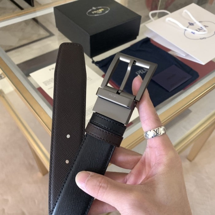 Prada Saffiano Leather Reversible Belt Black / Brown