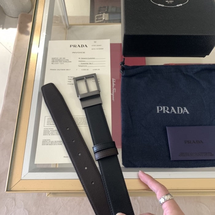 Prada Saffiano Leather Reversible Belt Black / Brown