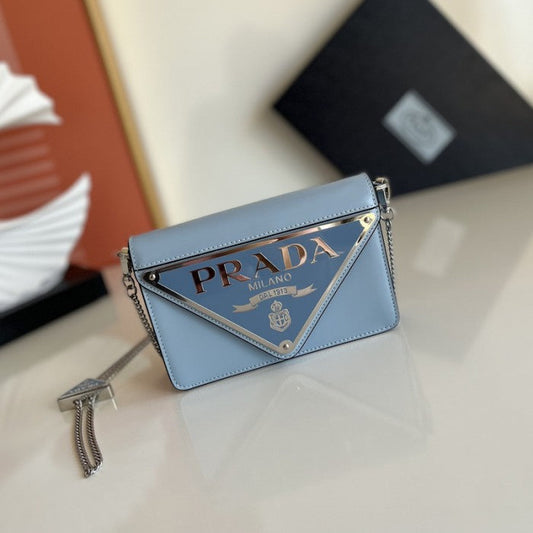 Prada Brushed leather shoulder bag Blue