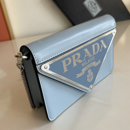 Prada Brushed leather shoulder bag Blue