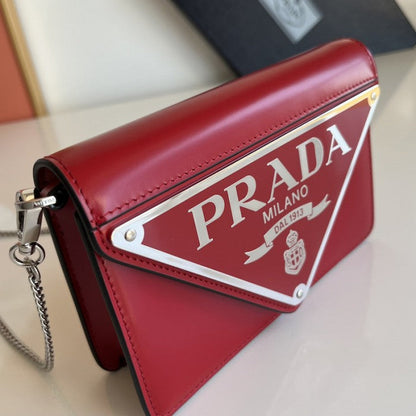 Prada Brushed leather shoulder bag Red