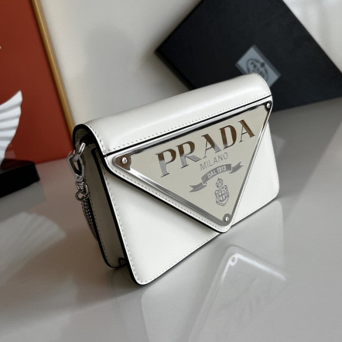 Prada Brushed leather shoulder bag White