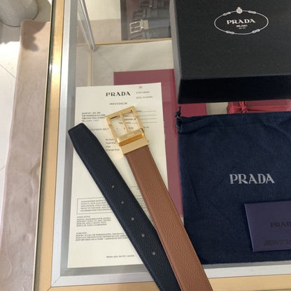 Prada Leather Reversible Belt Tan / Black