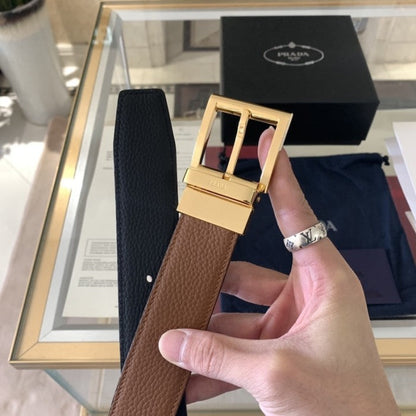 Prada Leather Reversible Belt Tan / Black