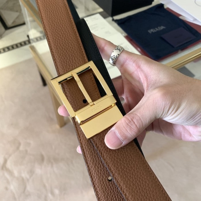 Prada Leather Reversible Belt Tan / Black