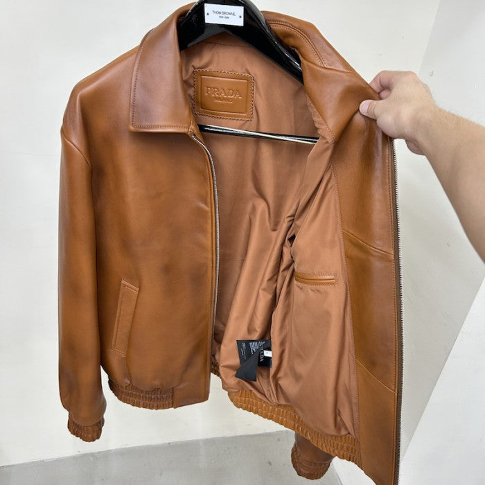 Prada Oversized nappa leather bomber jacket Caramel