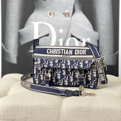 Small Diorcamp Bag Blue Dior Oblique Embroidery