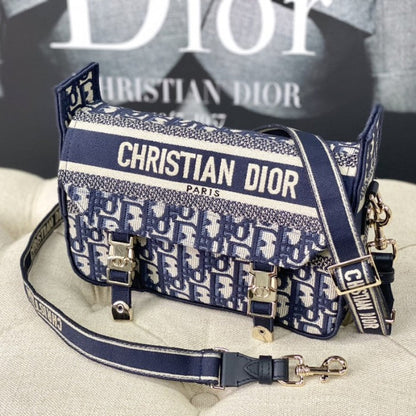 Small Diorcamp Bag Blue Dior Oblique Embroidery