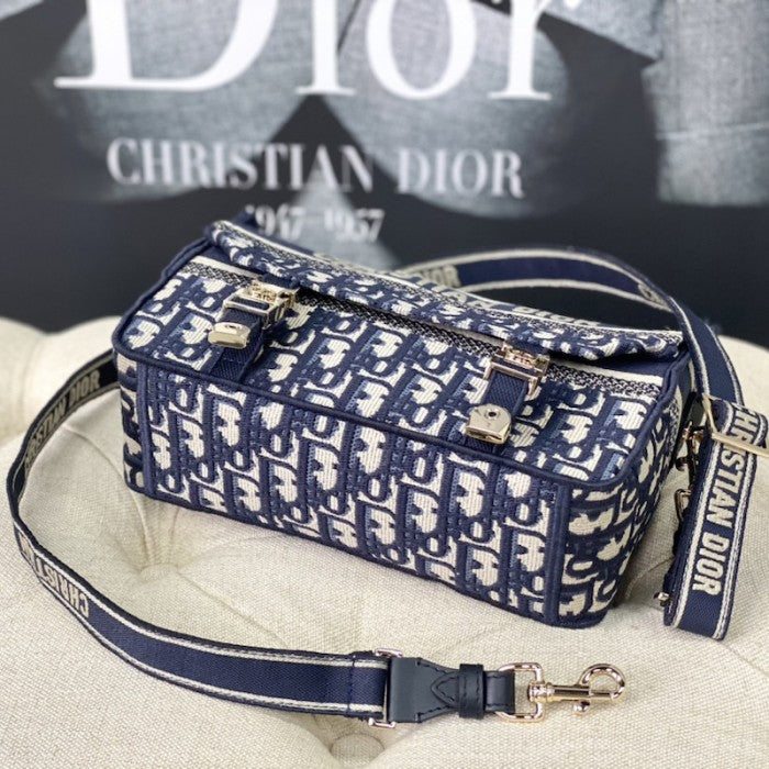 Small Diorcamp Bag Blue Dior Oblique Embroidery