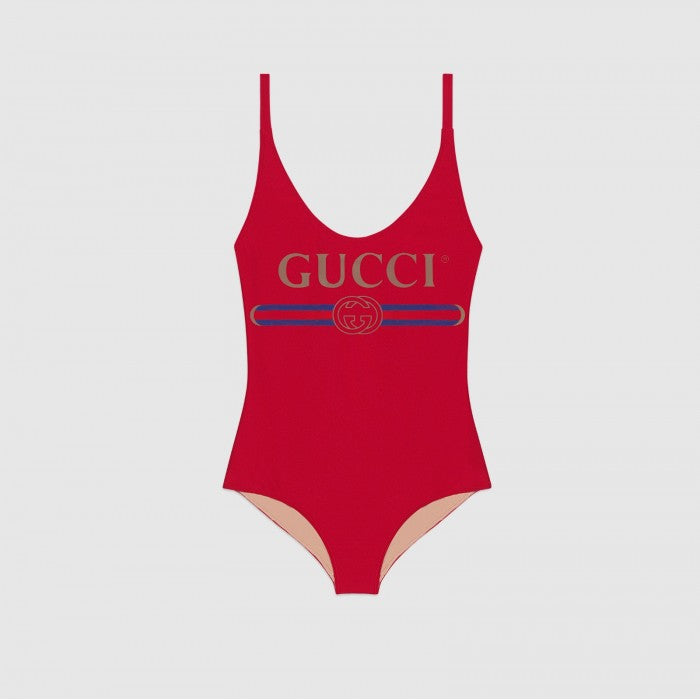 Sparkling swimsuit with Gucci logo Red