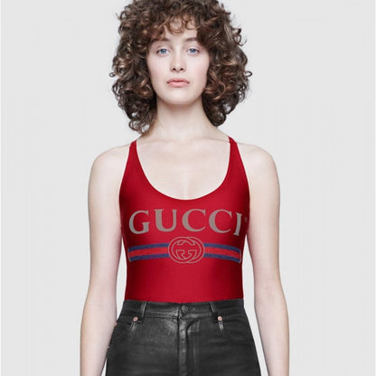 Sparkling swimsuit with Gucci logo Red