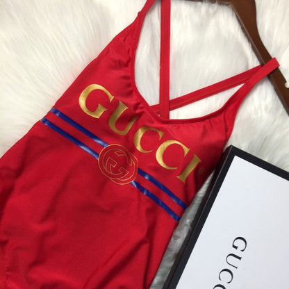 Sparkling swimsuit with Gucci logo Red