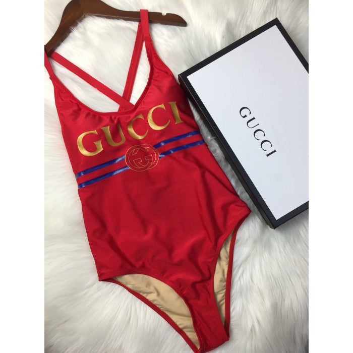 Sparkling swimsuit with Gucci logo Red