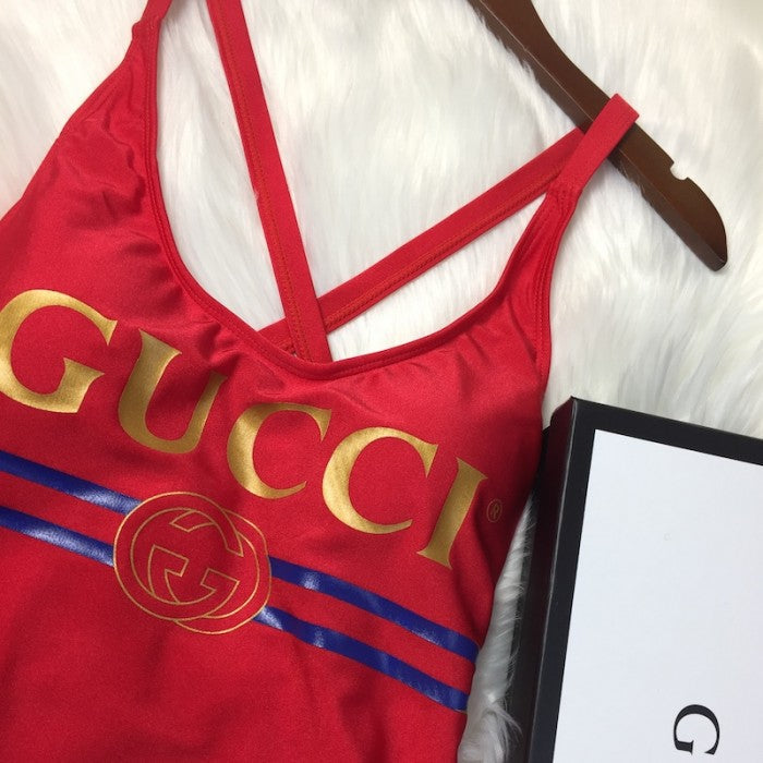 Sparkling swimsuit with Gucci logo Red