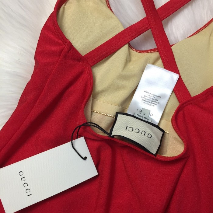 Sparkling swimsuit with Gucci logo Red