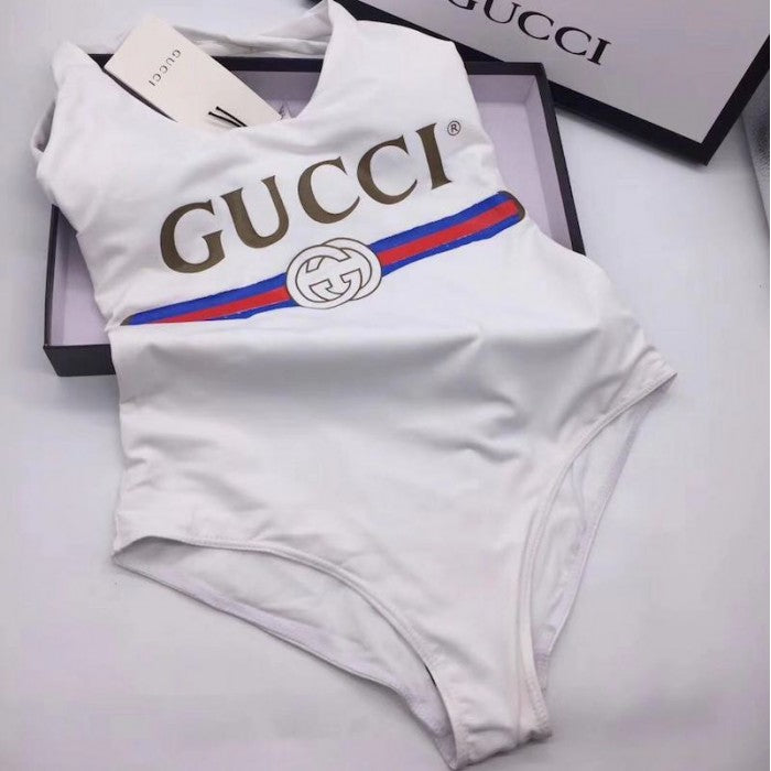 Sparkling swimsuit with Gucci logo White