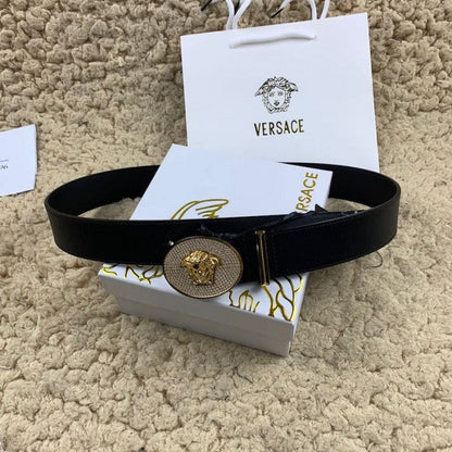 Versace Medusa Leather Belt with Diamonds Black