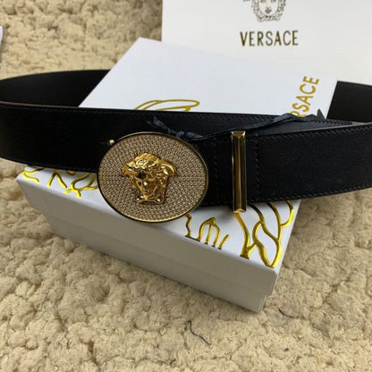 Versace Medusa Leather Belt with Diamonds Black