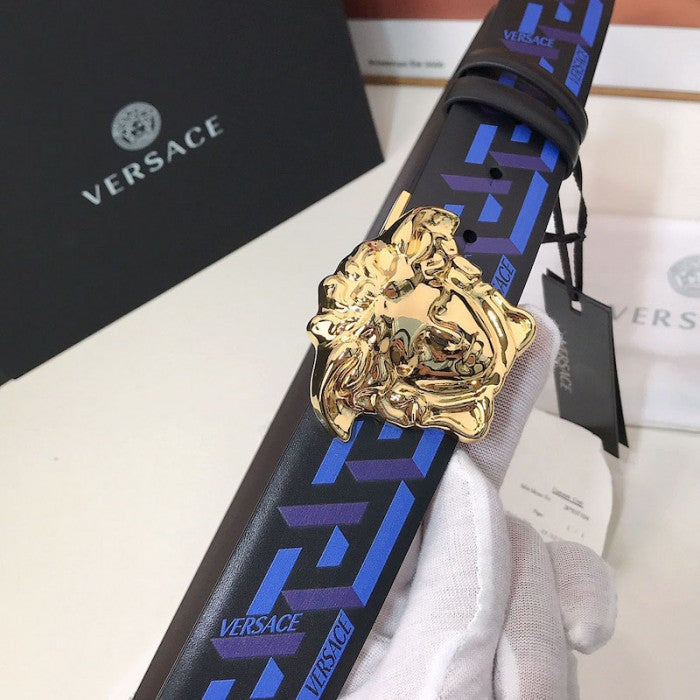 Versace La Medusa La Greca Reversible Belt Blue