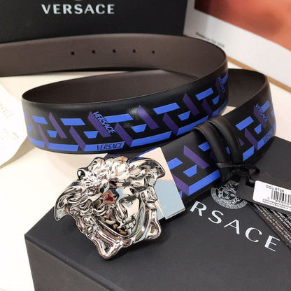 Versace La Medusa La Greca Reversible Belt Blue