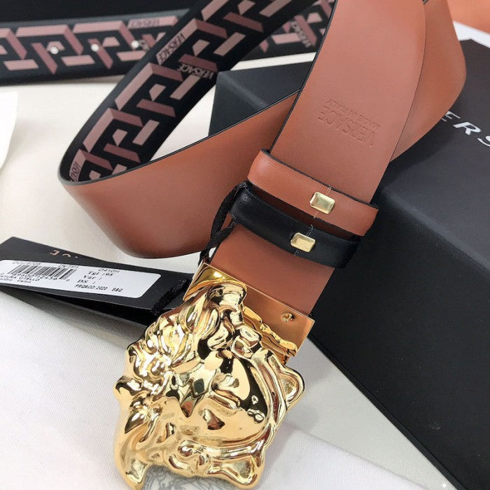 Versace La Medusa La Greca Reversible Belt Brown