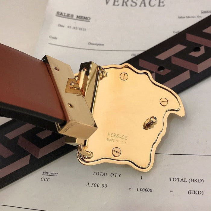 Versace La Medusa La Greca Reversible Belt Brown