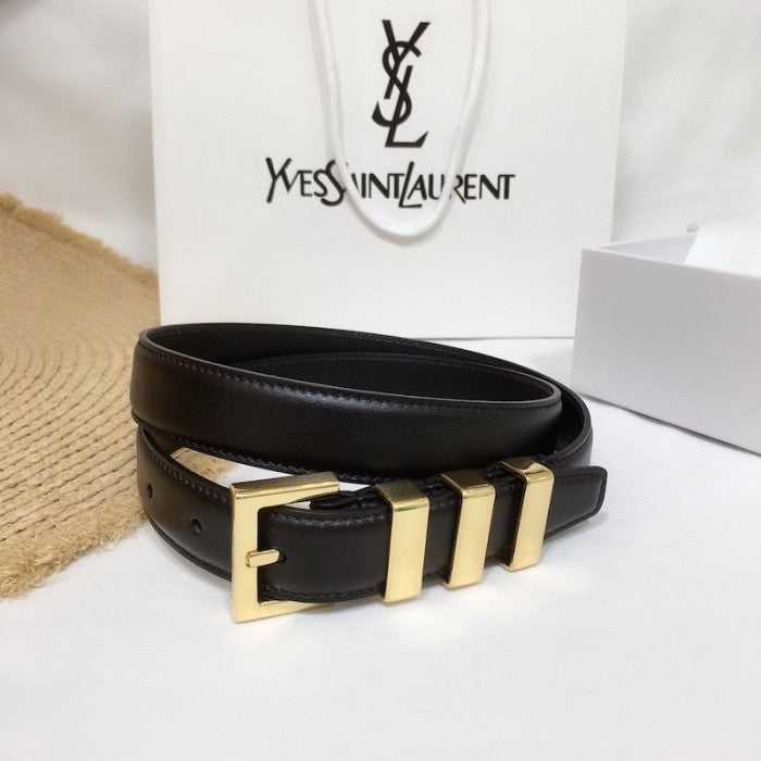 YSL Cassandre Monogram Belt in Black Leather / Gold