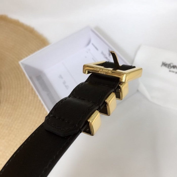 YSL Cassandre Monogram Belt in Black Leather / Gold