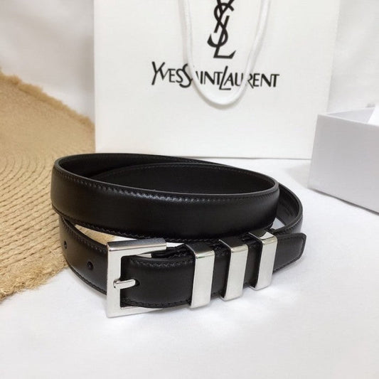 YSL Cassandre Monogram Belt in Black Leather / Silver