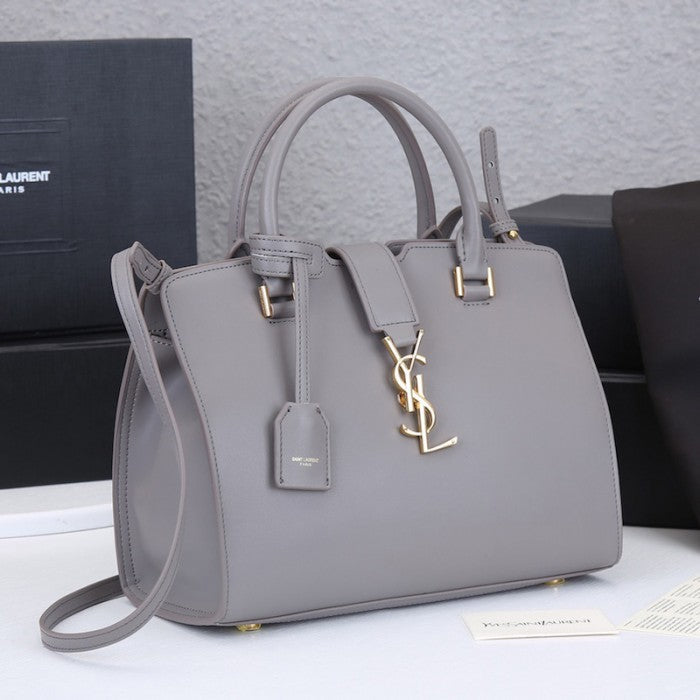 Saint Laurent Classic Cabas Y-Ligne Leather Tote Bag Grey