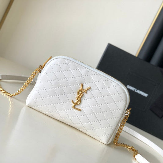 YSL Saint Laurent gaby zipped pouch in quilted lambskin White